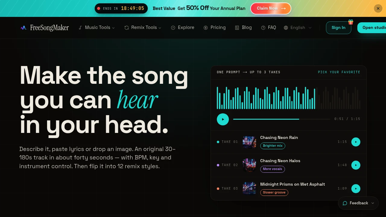 Screenshot of FreeSongMaker website