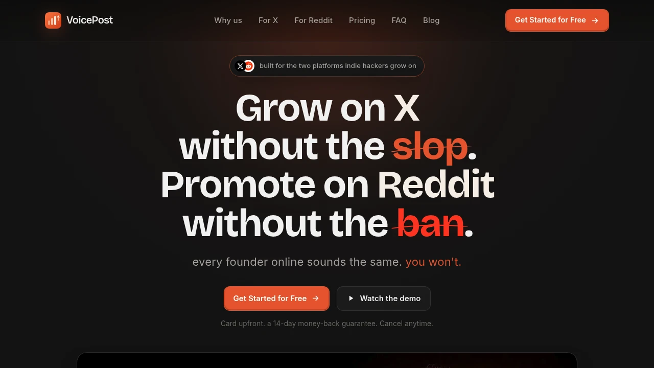 Screenshot of VoicePost website