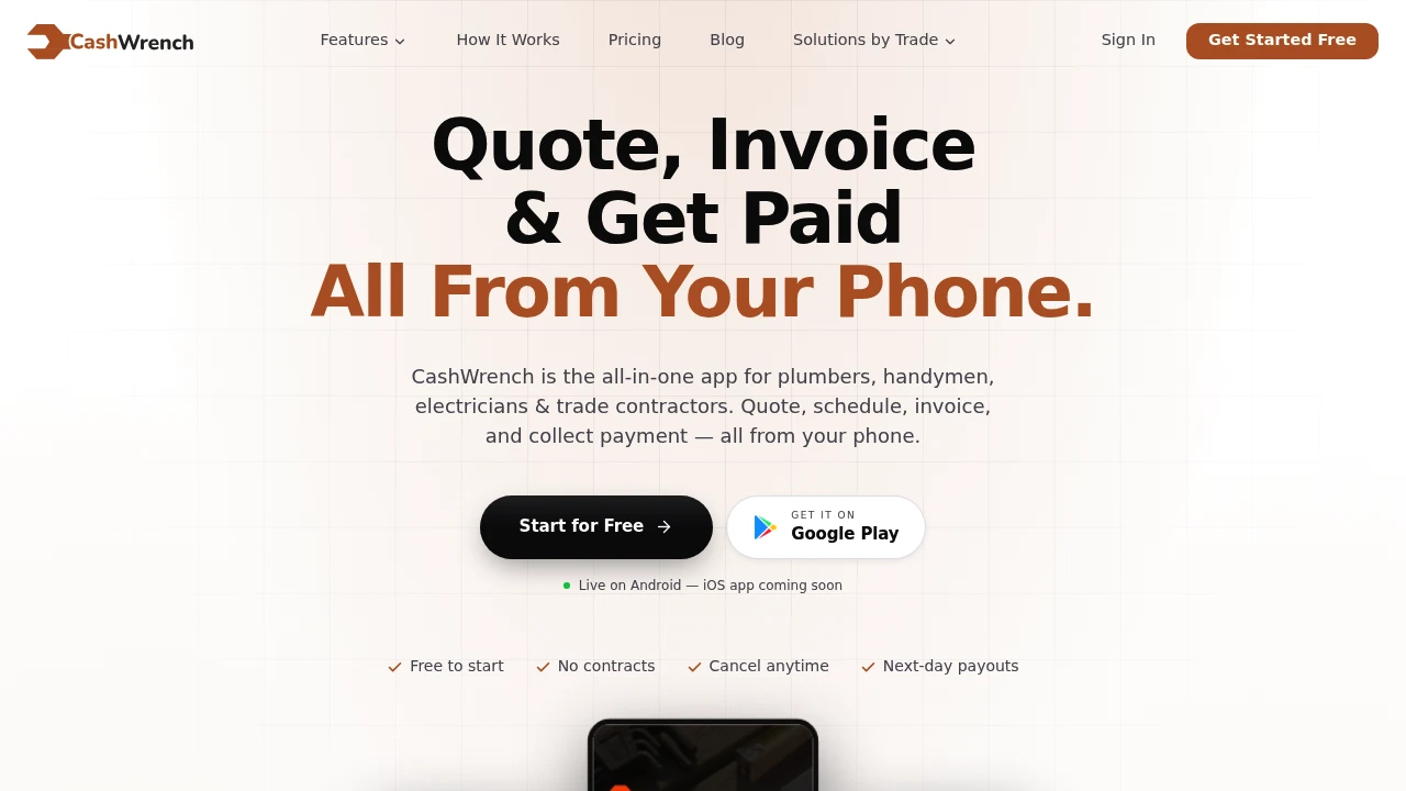Screenshot of CashWrench website
