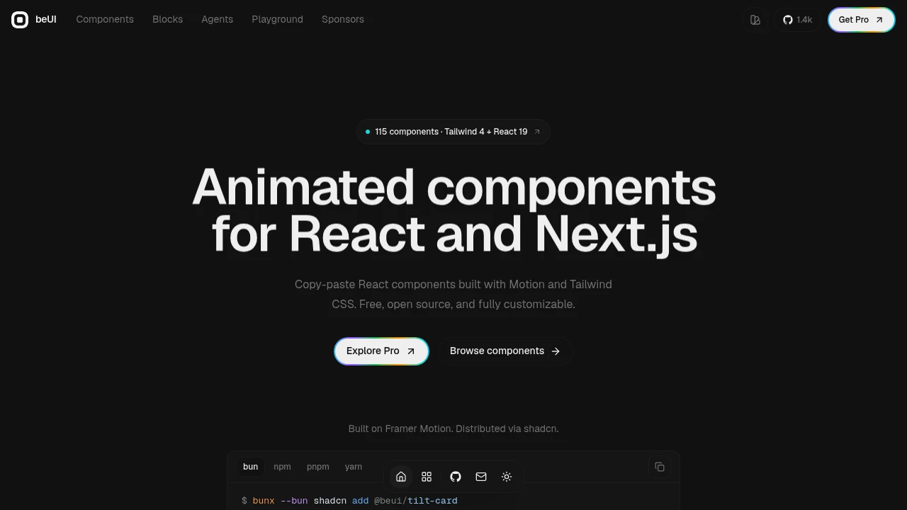 Screenshot of beUI website