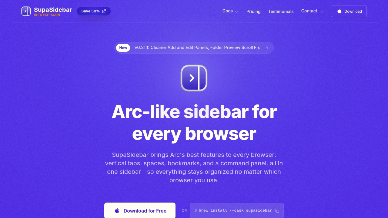 Screenshot of SupaSidebar website