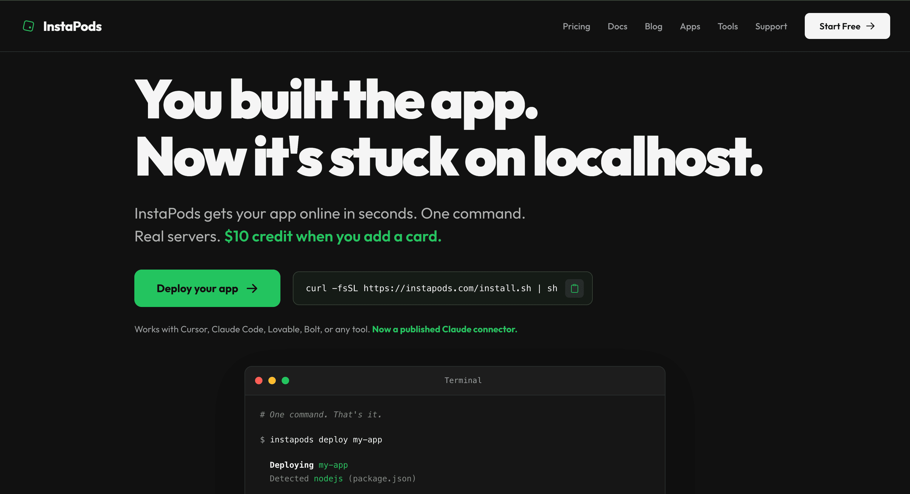 Screenshot of InstaPods website
