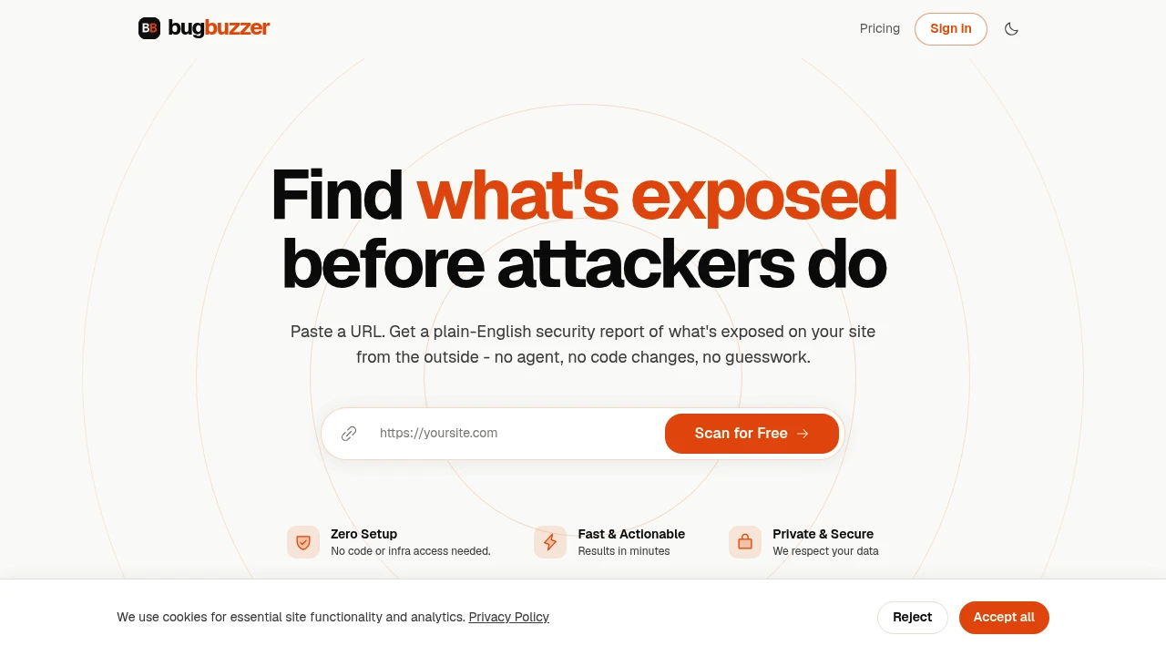 Screenshot of BugBuzzer website